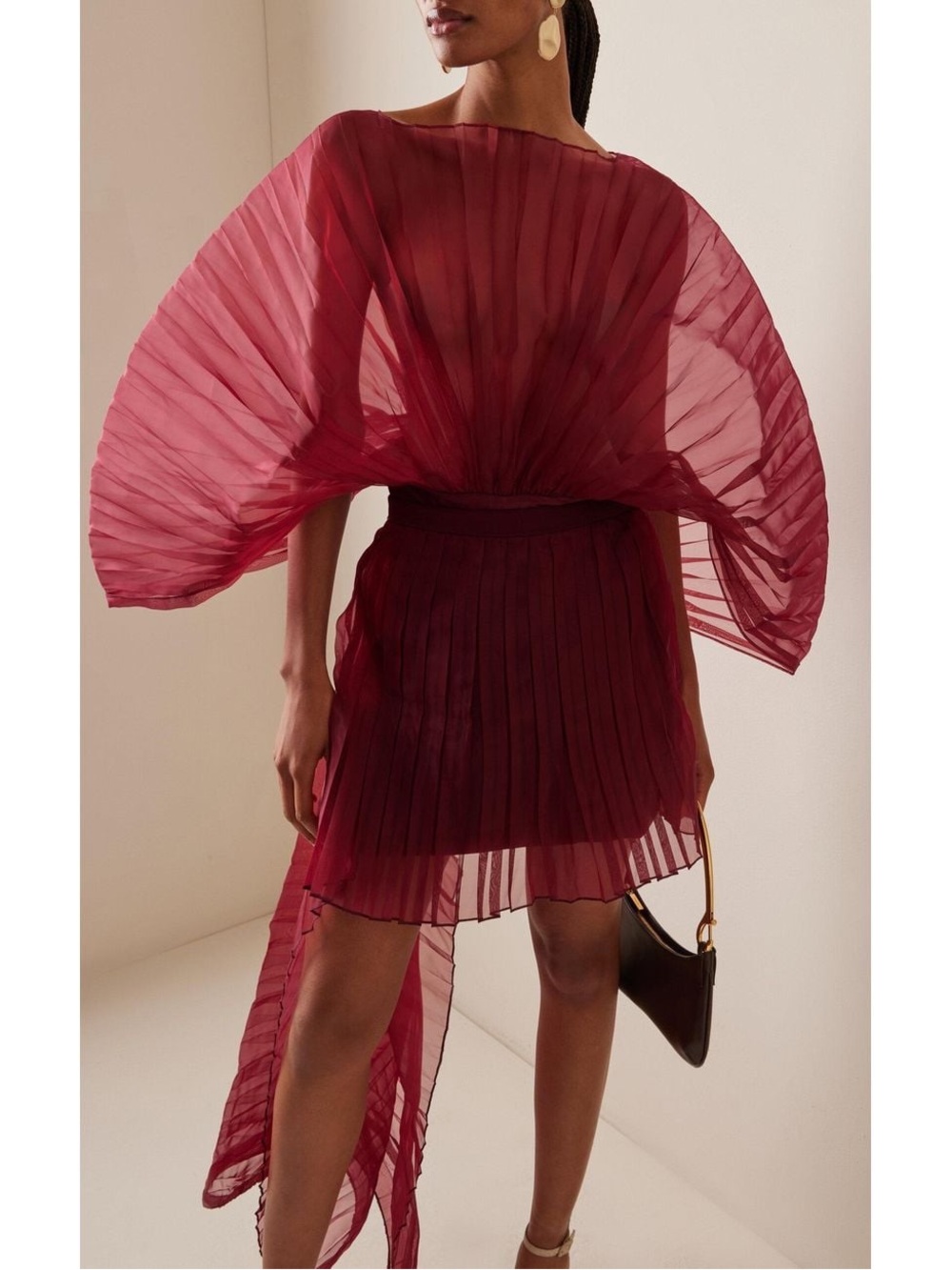 Andrea Iyamah Sombra Pleated Organza Bodysuit - Burgundy - S